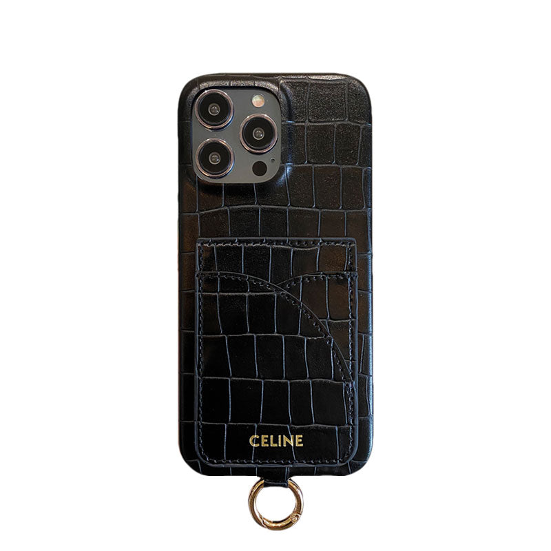Alligator Print Celine iPhone Case With Card Holder And Strap Brown - product view 7