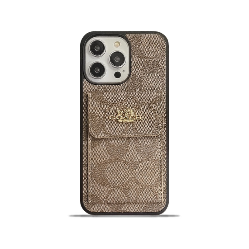 Classic iPhone Case With Card Holder Wallet Light Brown -SZK240425 - product view 1