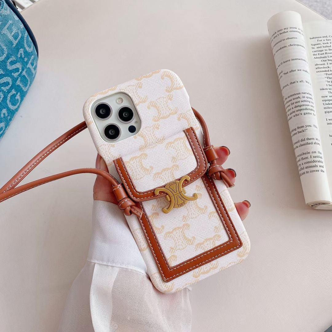 White Celine iPhone Case With Card Holder -LH240109 - product view 2