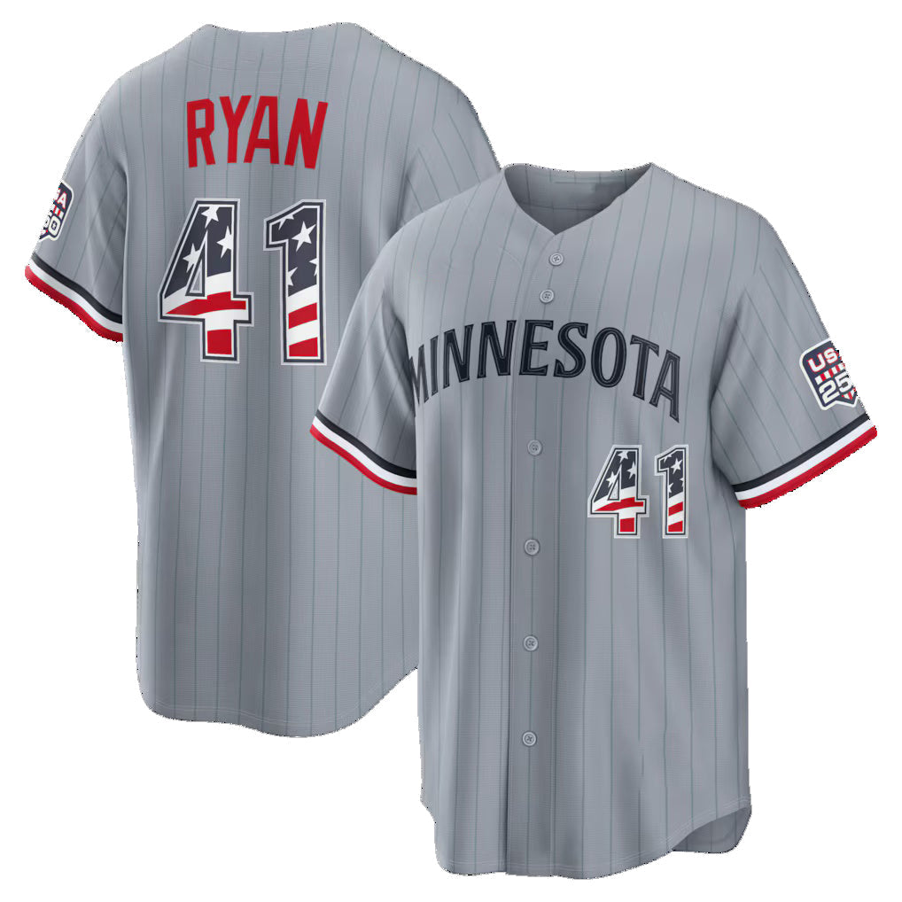 Baseball Jersey | Minnesota Twins #41 Joe Ryan USA 250 Fourth of July Road Stadium Jersey - Gray Puhics - image 1