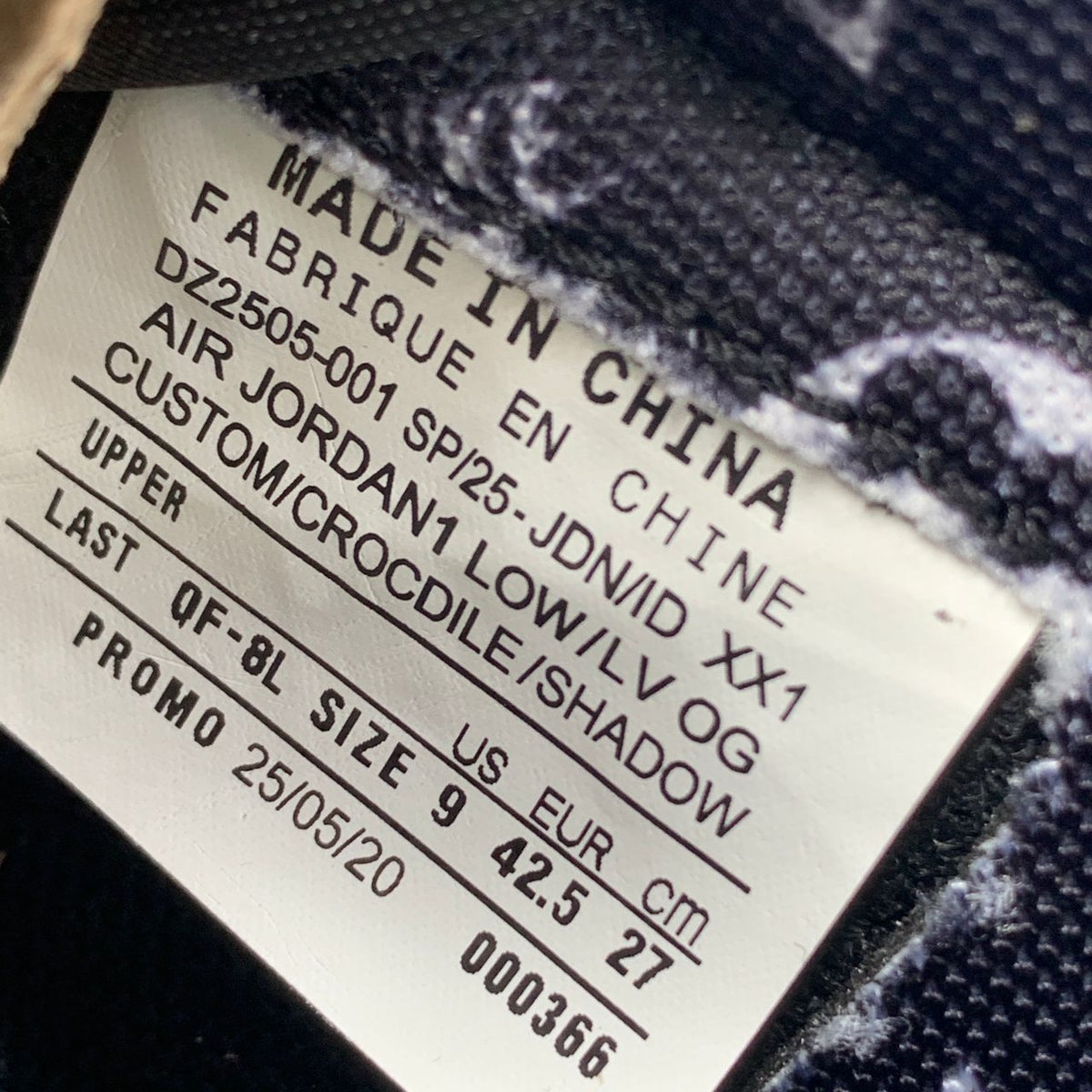Custom Air Jordan 1 Low LV OG "Crocodile/Shadow" Sneakers - product view 10