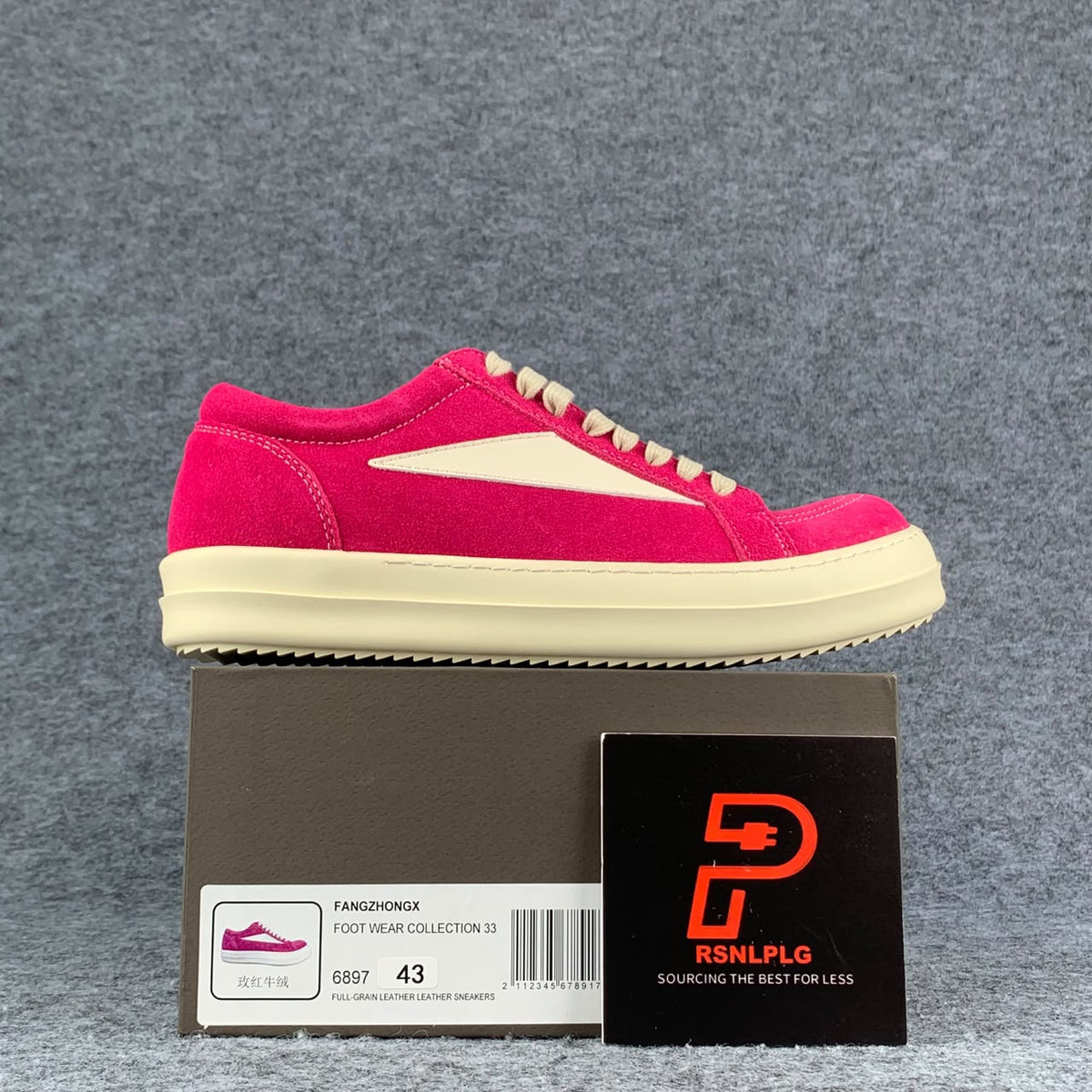 Rick Owens Wmns EDFU Suede Leather Vintage Low Sneakers 'Hot Pink' - product view 1