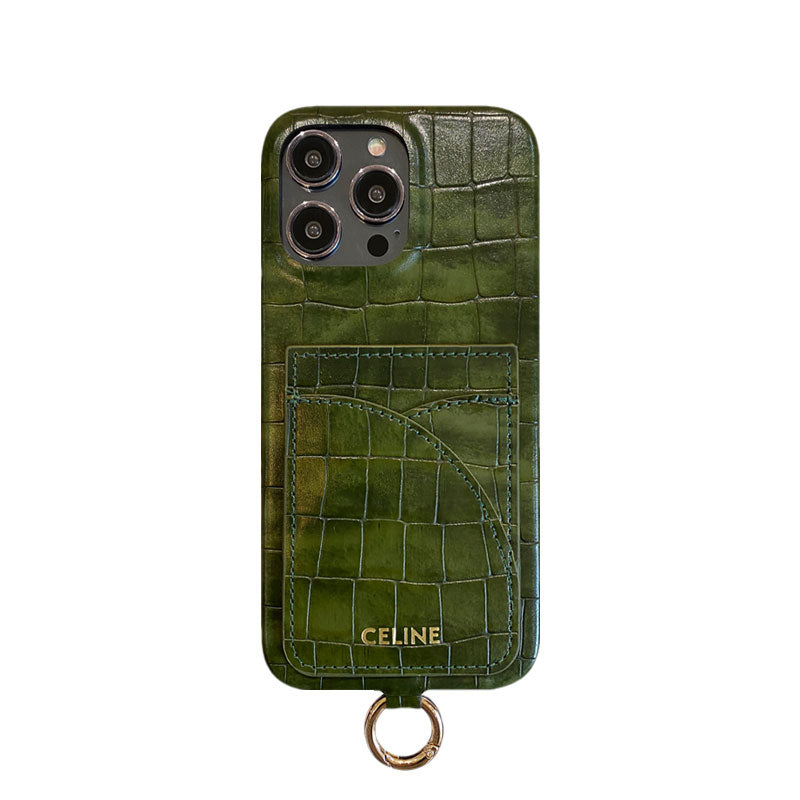 Alligator Print Celine iPhone Case With Card Holder And Strap Brown - product view 8