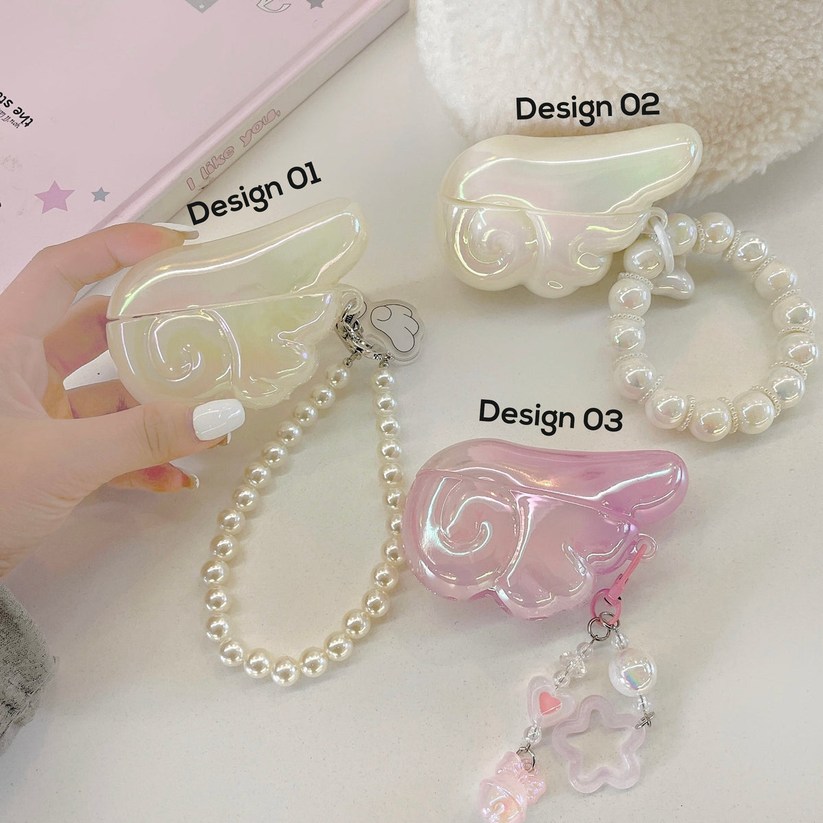 Angel Wing AirPods Case with Pearl & Beaded Charm - product view 2