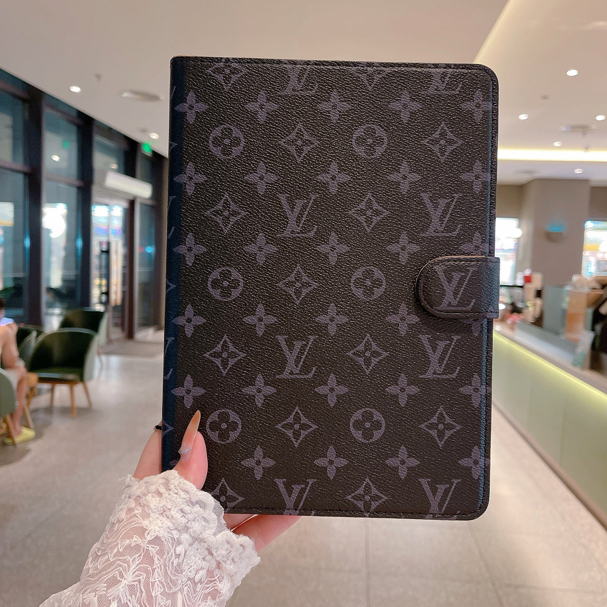 Elegant Monogram Canvas Flip Cover Apple iPad Protective Leather - product view 15