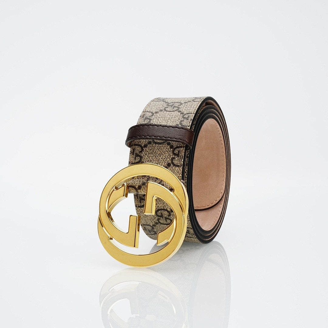 Reversible Leather Belt with Gold Buckle - product view 3