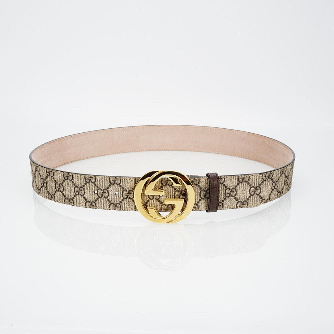 Reversible Leather Belt with Gold Buckle - product view 5