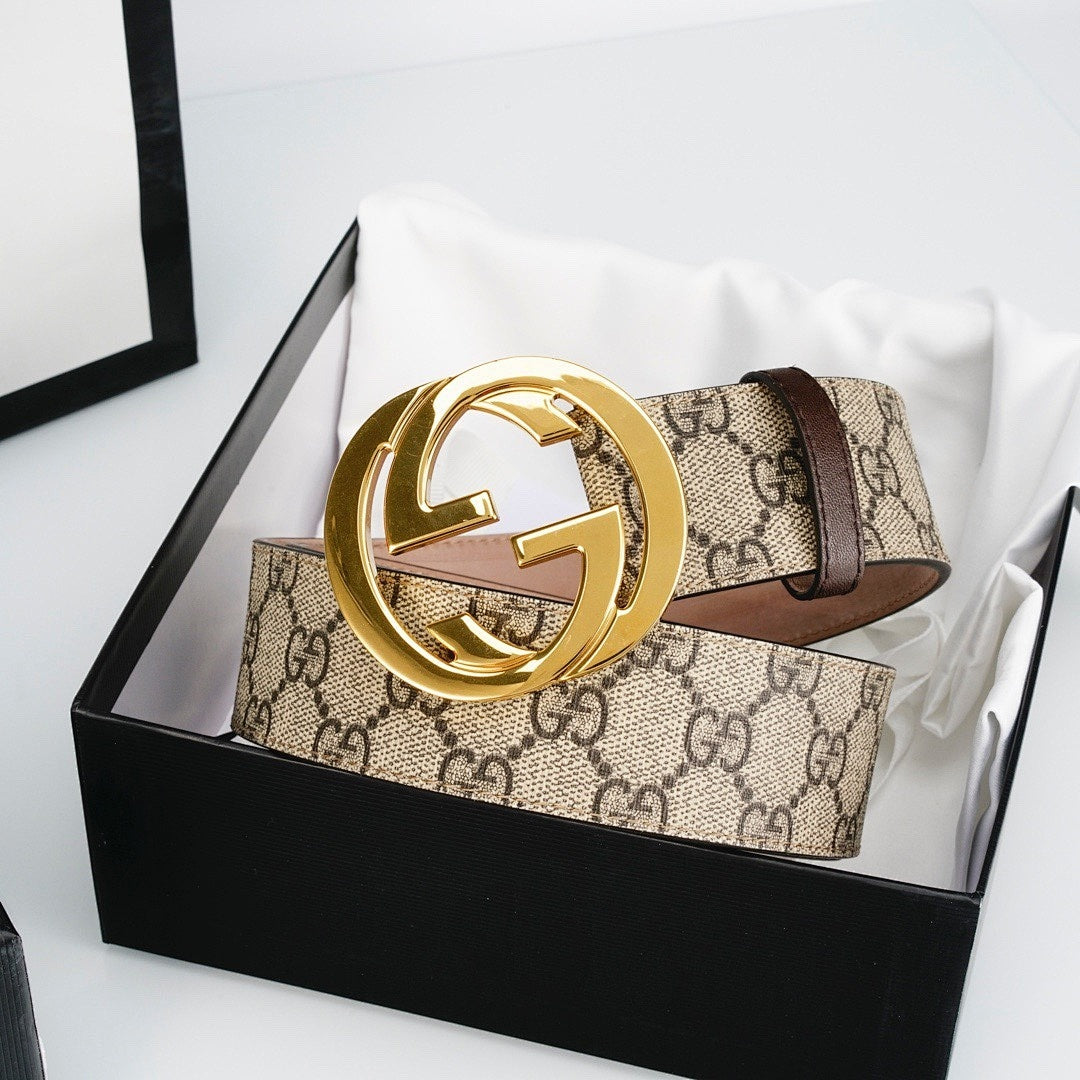Reversible Leather Belt with Gold Buckle - product view 1