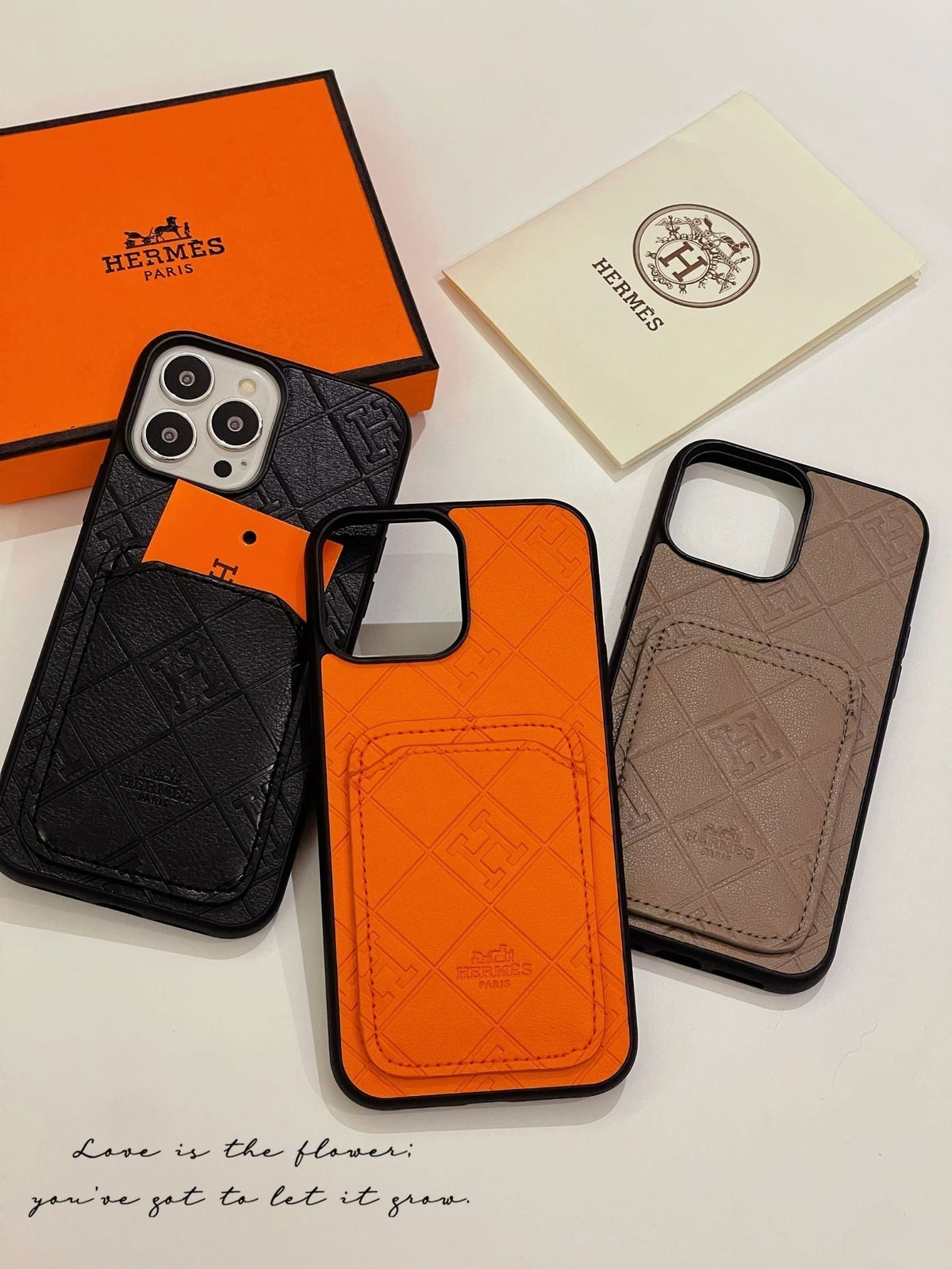 H Leather Card Holder iPhone Case - product view 2