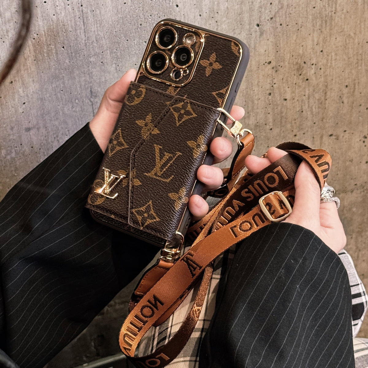 Advanced leather iPhone Case With Wallet And Strap Brown - product view 2