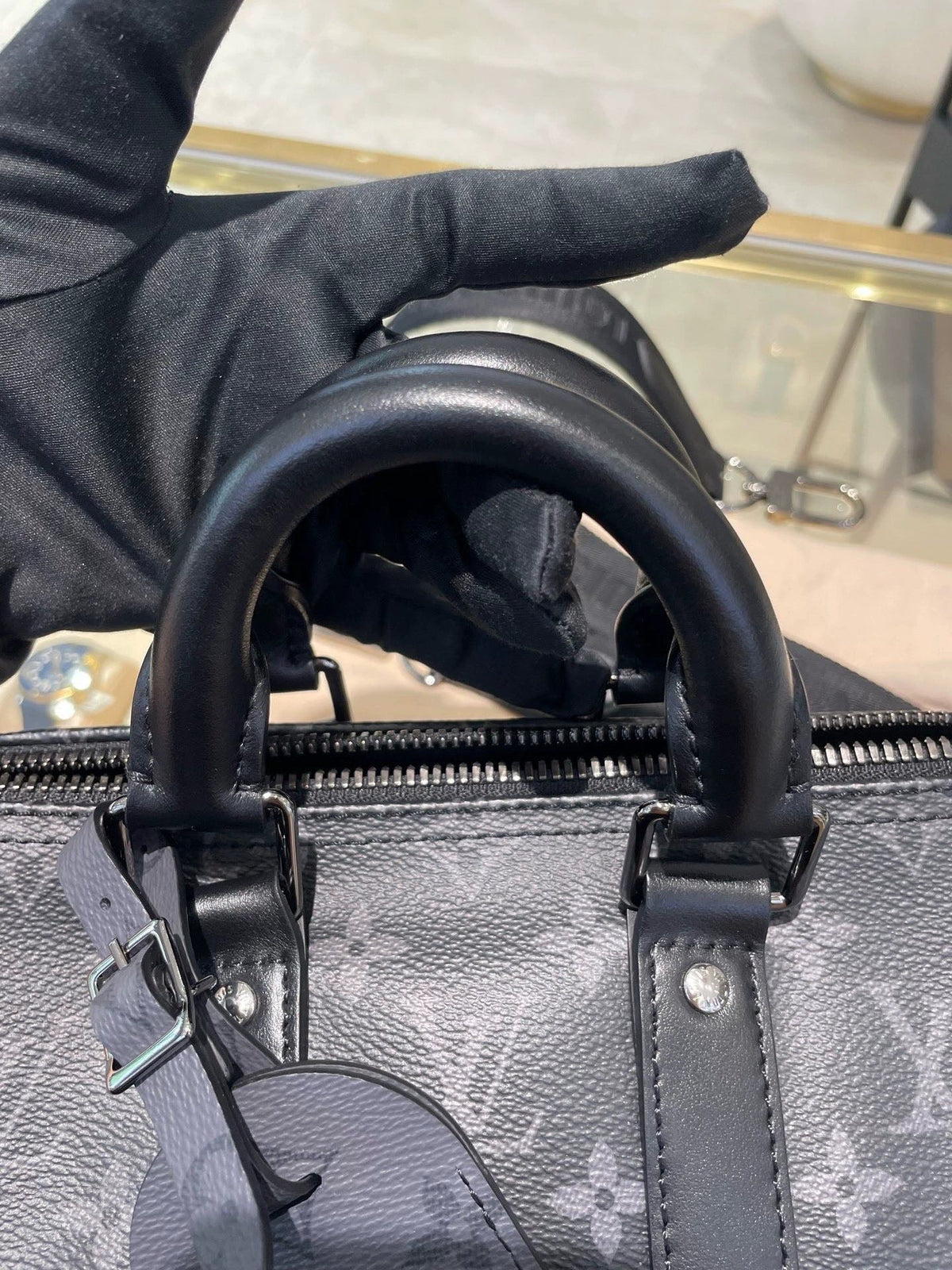 Monogram Style Boston Barrel Bag with Shoulder Strap - product view 6