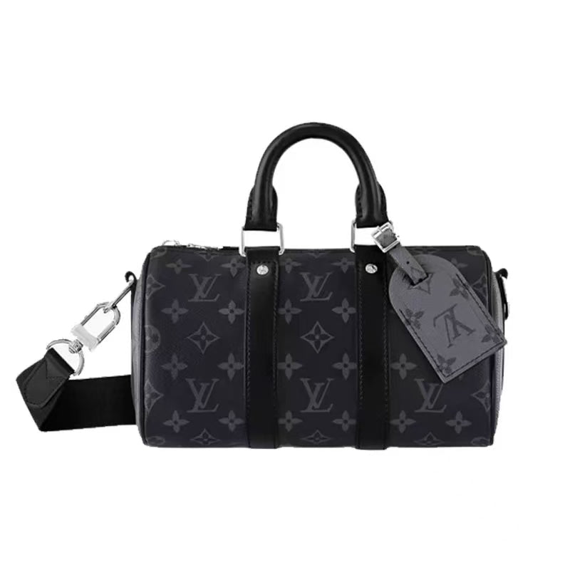Monogram Style Boston Barrel Bag with Shoulder Strap - product view 1