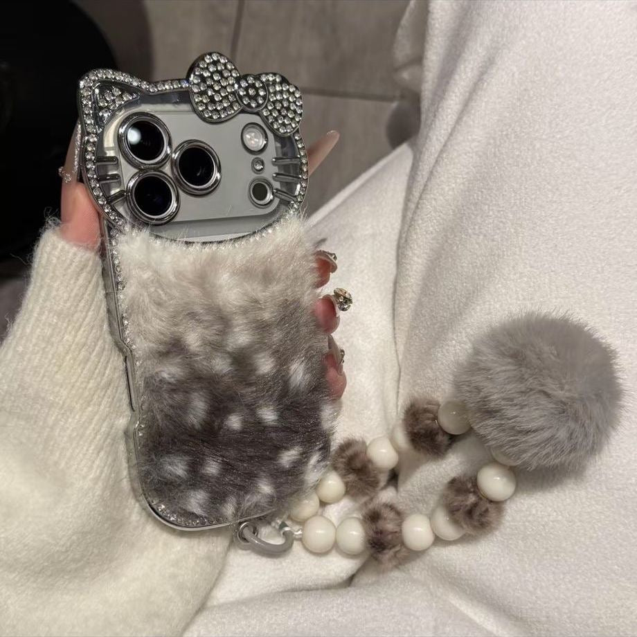 High - end Custom Light Diamond - inlaid Plush Phone Case - product view 3