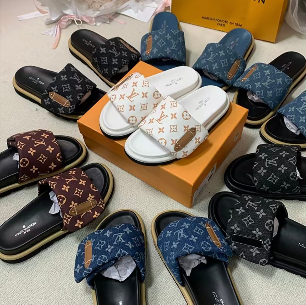 Trendy adjustable platform slippers with velcro straps - product view 1