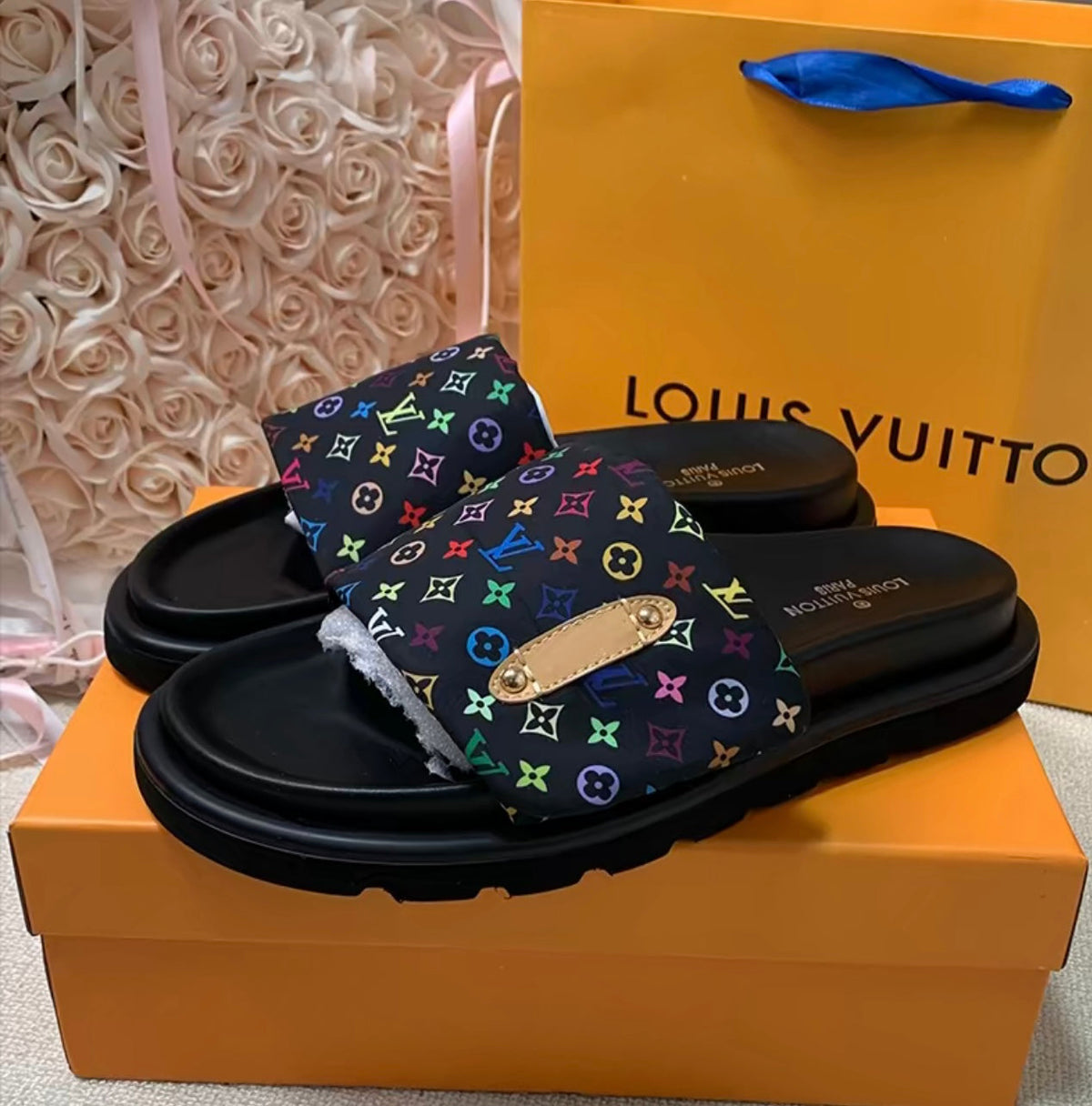 Trendy adjustable platform slippers with velcro straps - product view 7