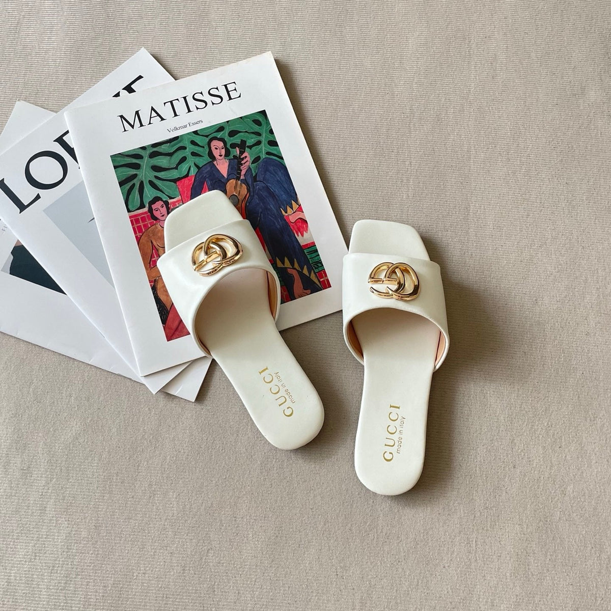 Trendy metal-ring square-toe flat slides - product view 3