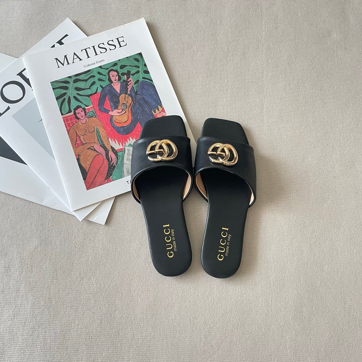 Trendy metal-ring square-toe flat slides - product view 1
