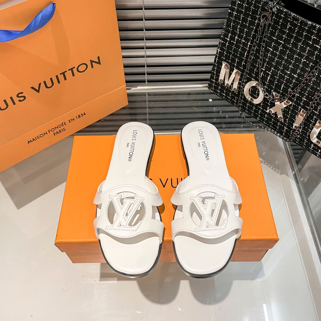 hollow logo single-strap flat slides - product view 2