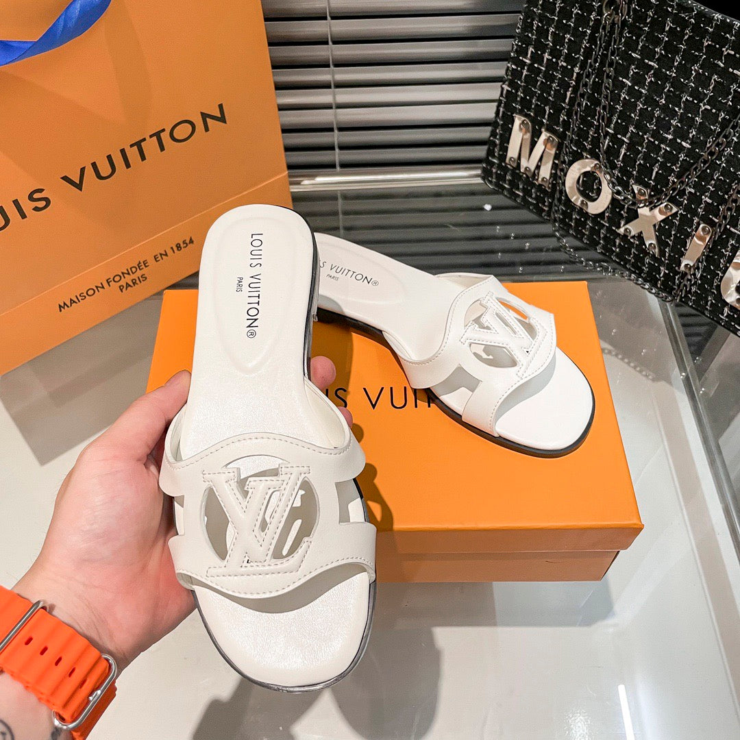 hollow logo single-strap flat slides - product view 3