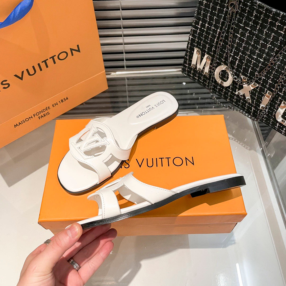 hollow logo single-strap flat slides - product view 4
