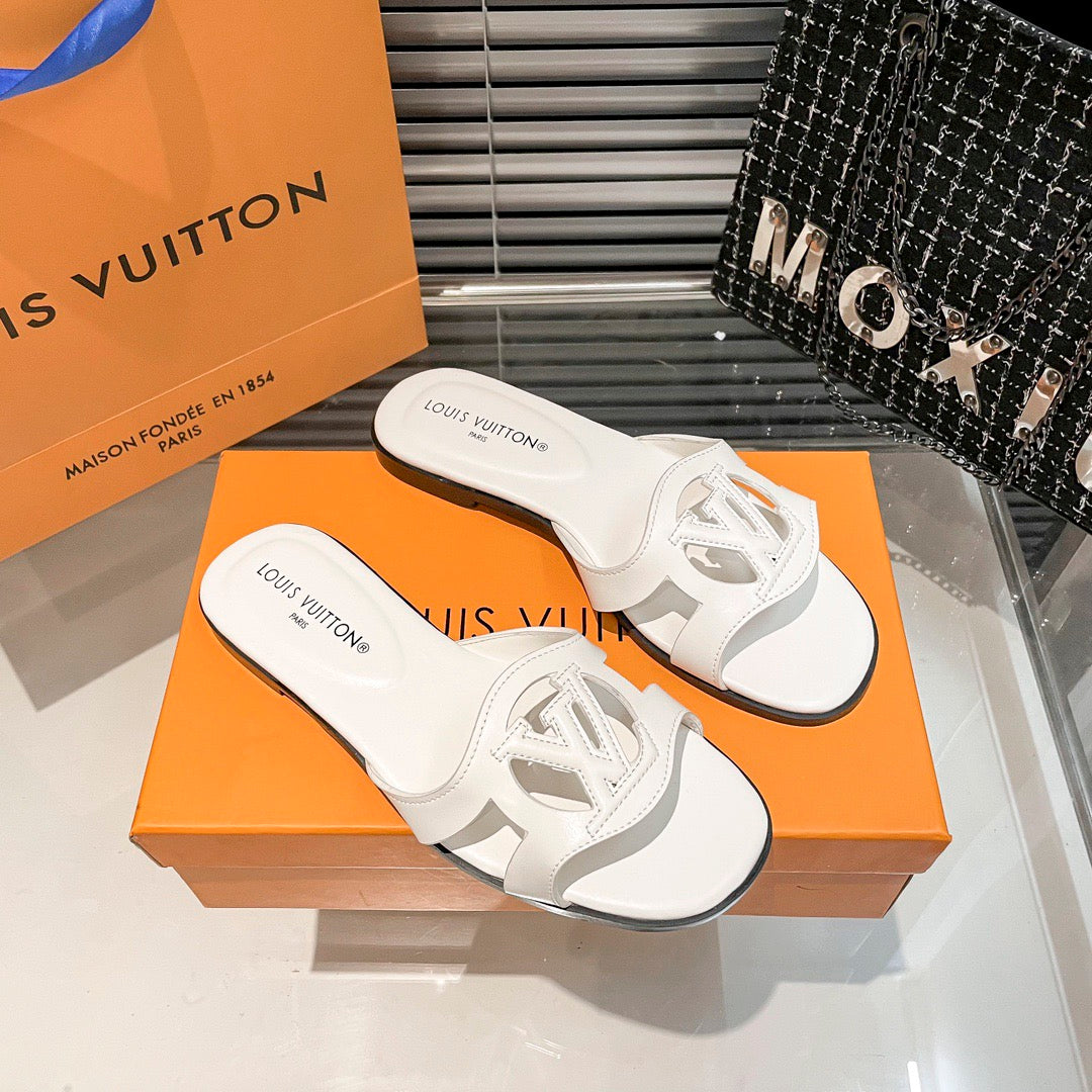hollow logo single-strap flat slides - product view 1