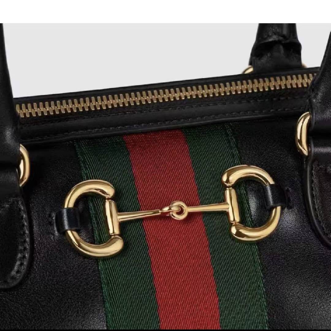 Leather Trim Jacquard Mini Boston Handbag with Metal Ornament - product view 4