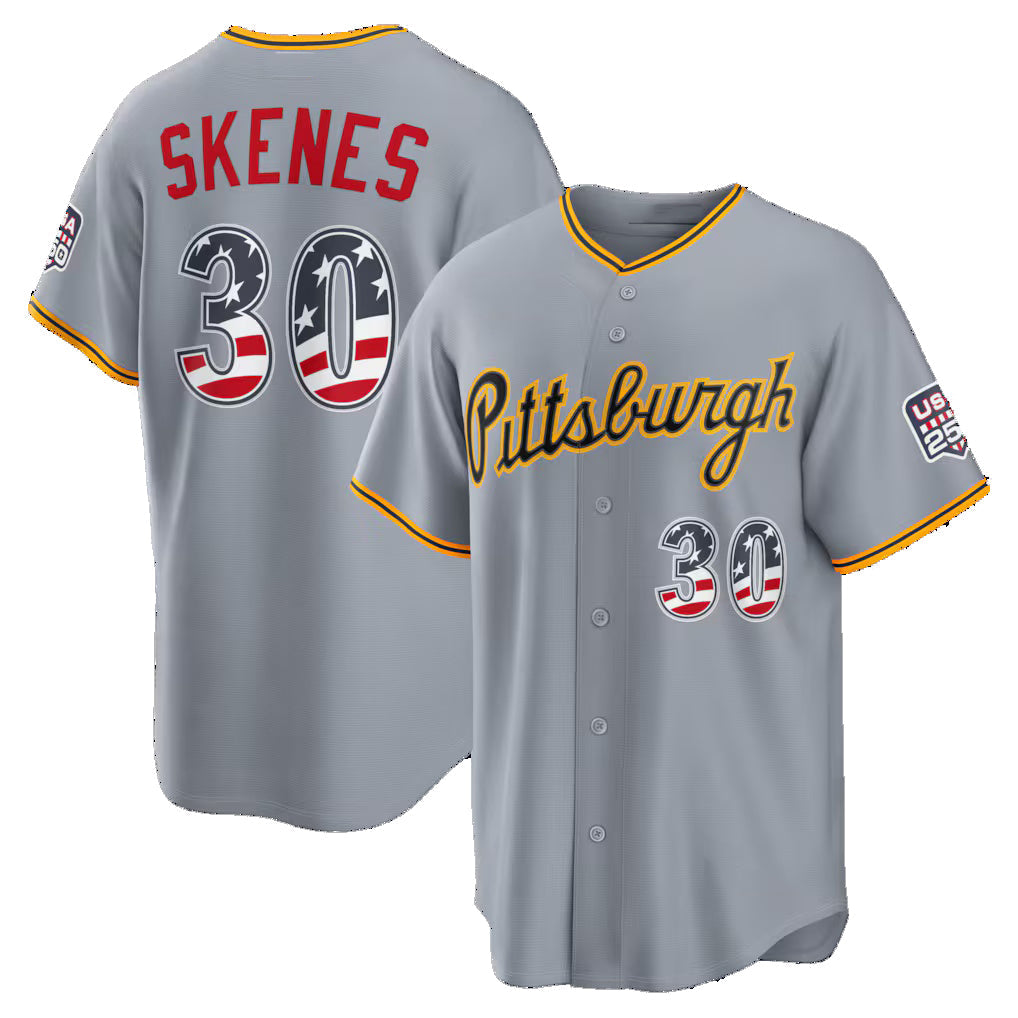 Baseball Jersey | Pittsburgh Pirates #30 Paul Skenes USA 250 Fourth of July Road Stadium Jersey - Gray Puhics - image 1
