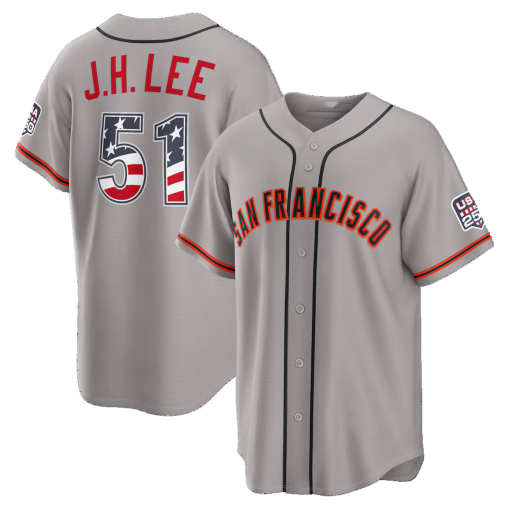 Baseball Jersey | San Francisco Giants #51 Jung Hoo Lee USA 250 Fourth of July Road Stadium Jersey - Gray Puhics - image 1
