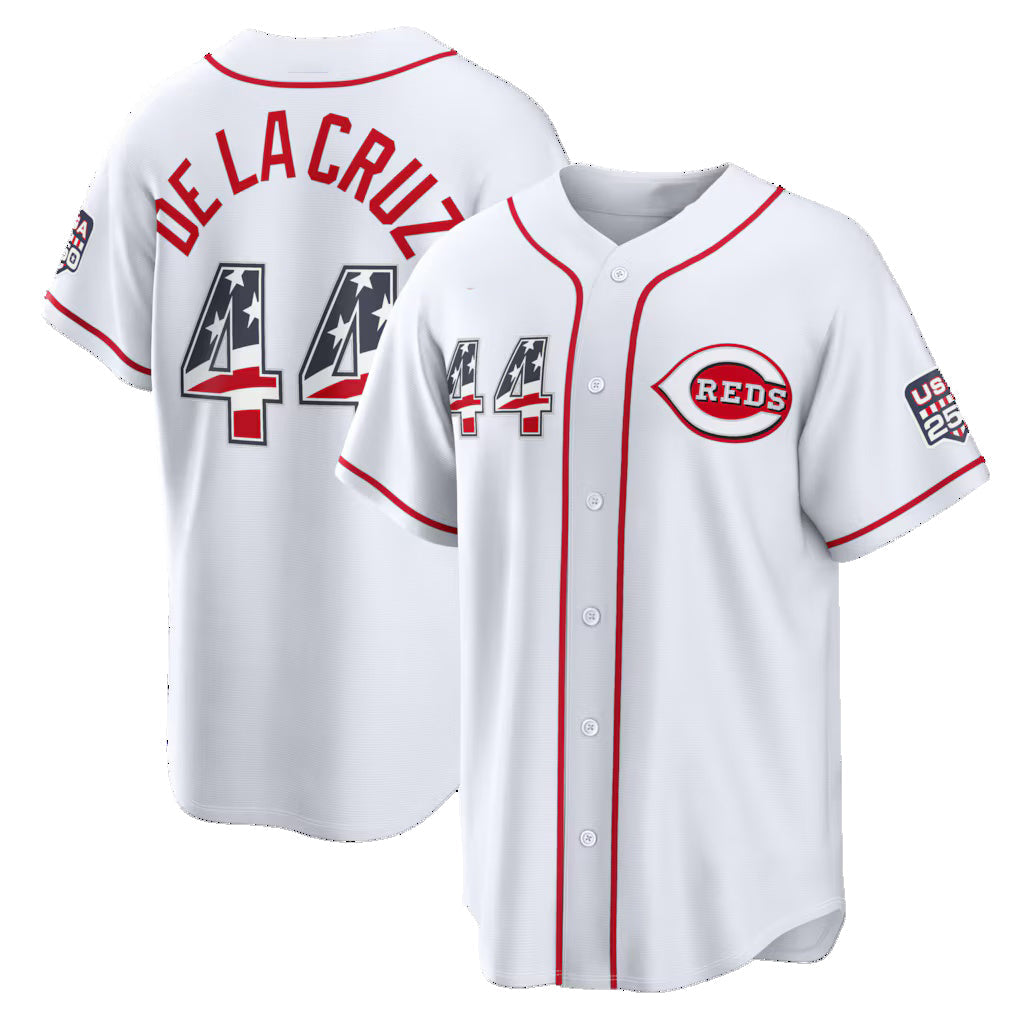 Baseball Jersey | Cincinnati Reds #44 Elly De La Cruz USA 250 Fourth of July Home Stadium Jersey - White Puhics - image 1
