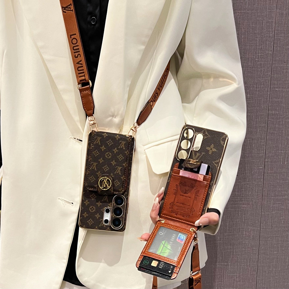 Monogram Crossbody Phone Case with Card Pocket and Shoulder Strap - product view 8