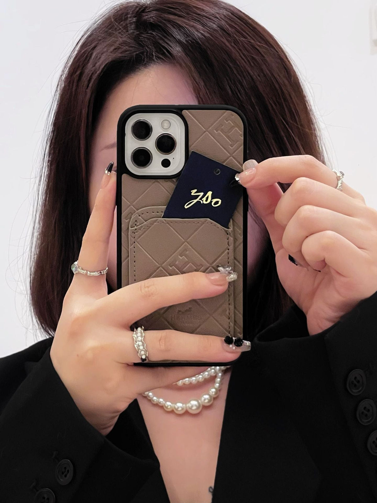 H Leather Card Holder iPhone Case - product view 3
