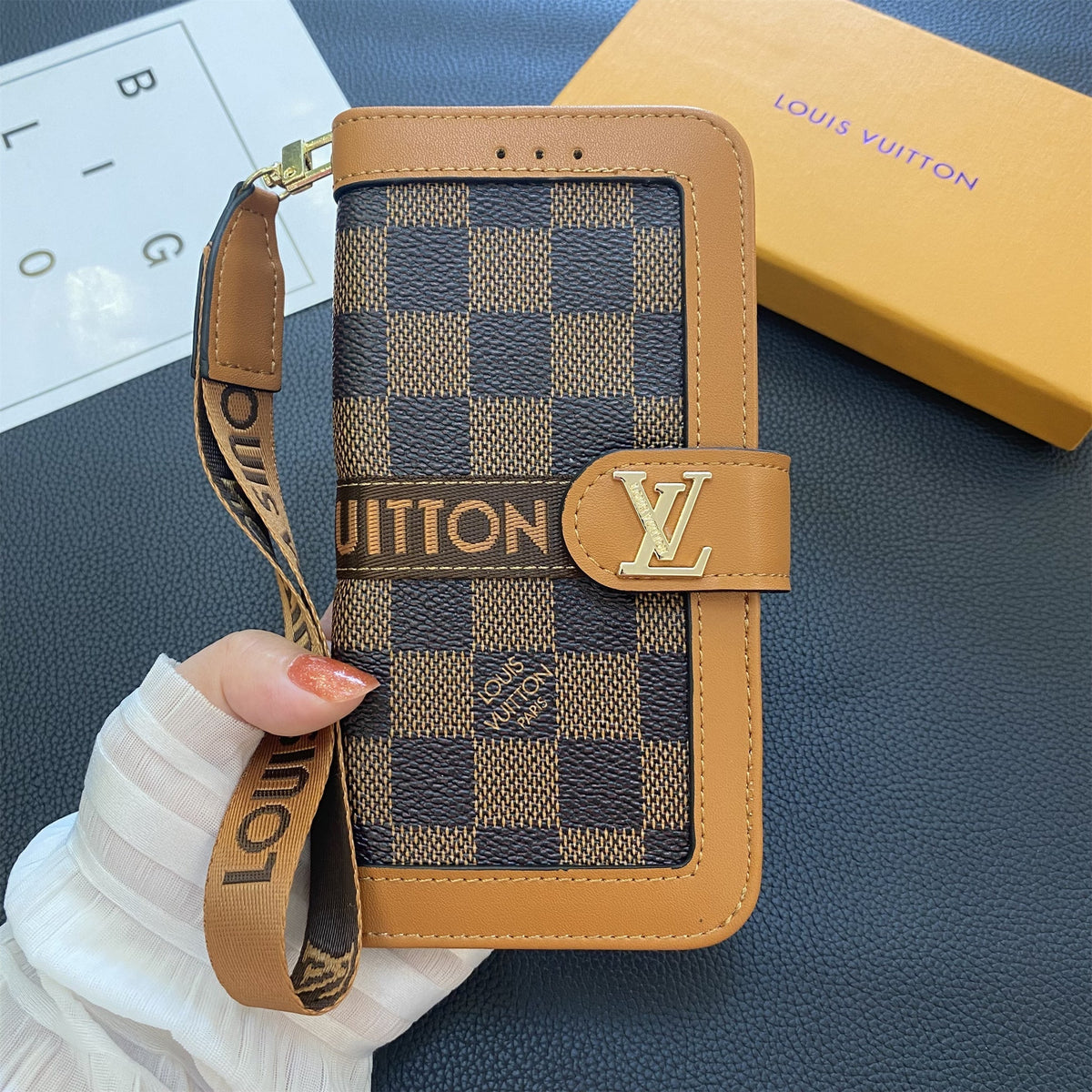 Genuine Leather Monogram Canvas Wallet Phone Case - product view 6