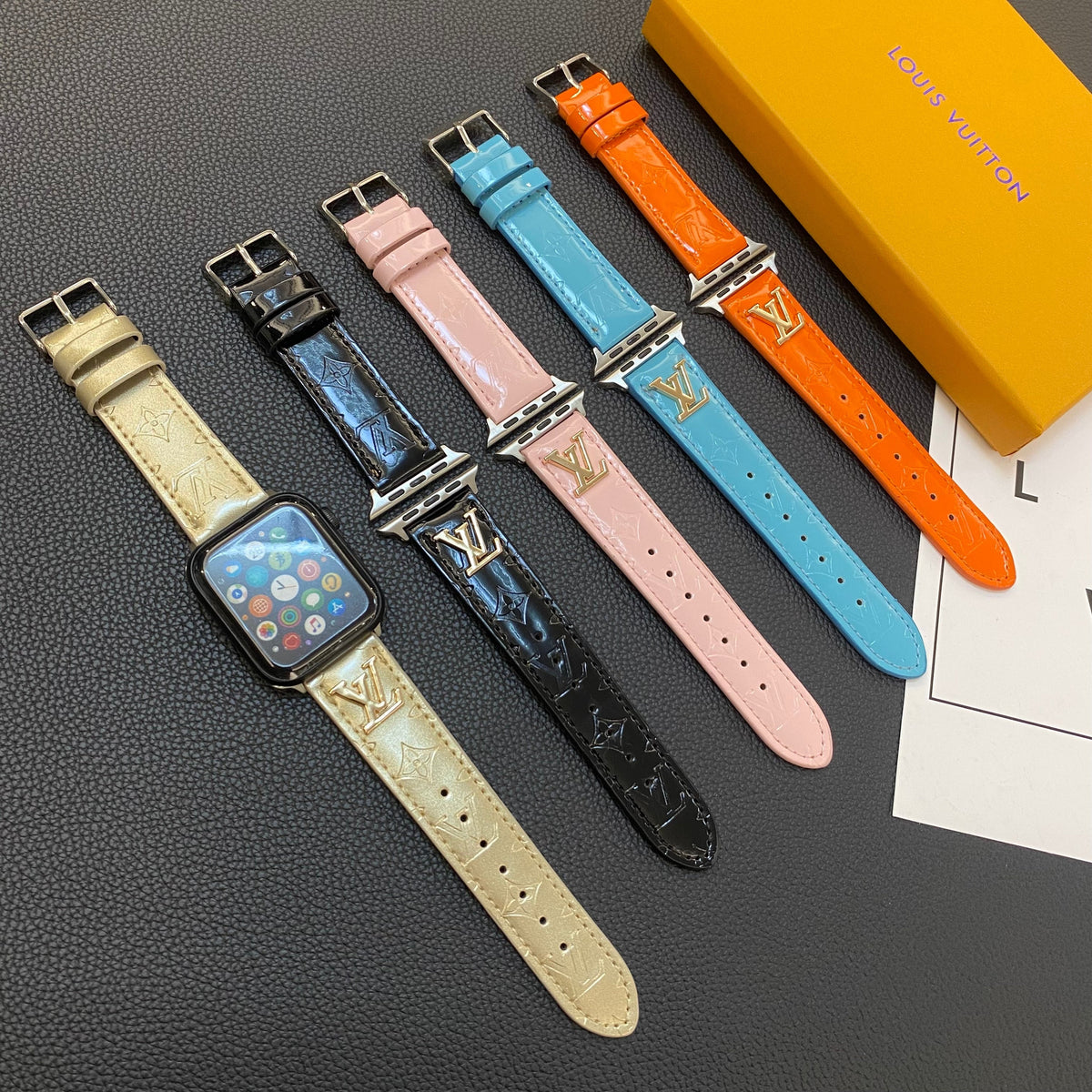 GLOSSY LEATHER APPLE WATCH STRAP METAL LOGO - product view 7