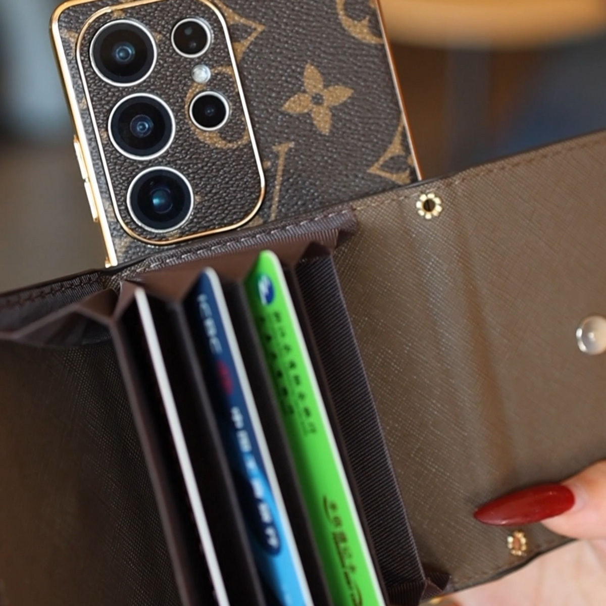 Leather Samsung Case with Card Holder & Wrist Strap - product view 8