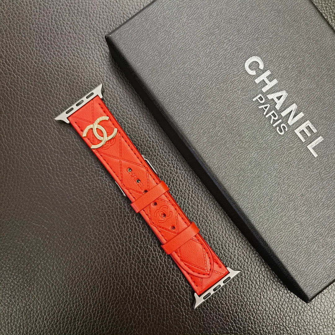 Gold Monogram 3D Embossed Leather Apple Watch Strap - product view 7