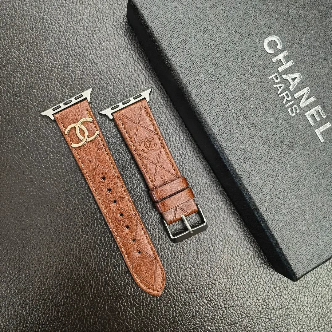 Gold Monogram 3D Embossed Leather Apple Watch Strap - product view 16