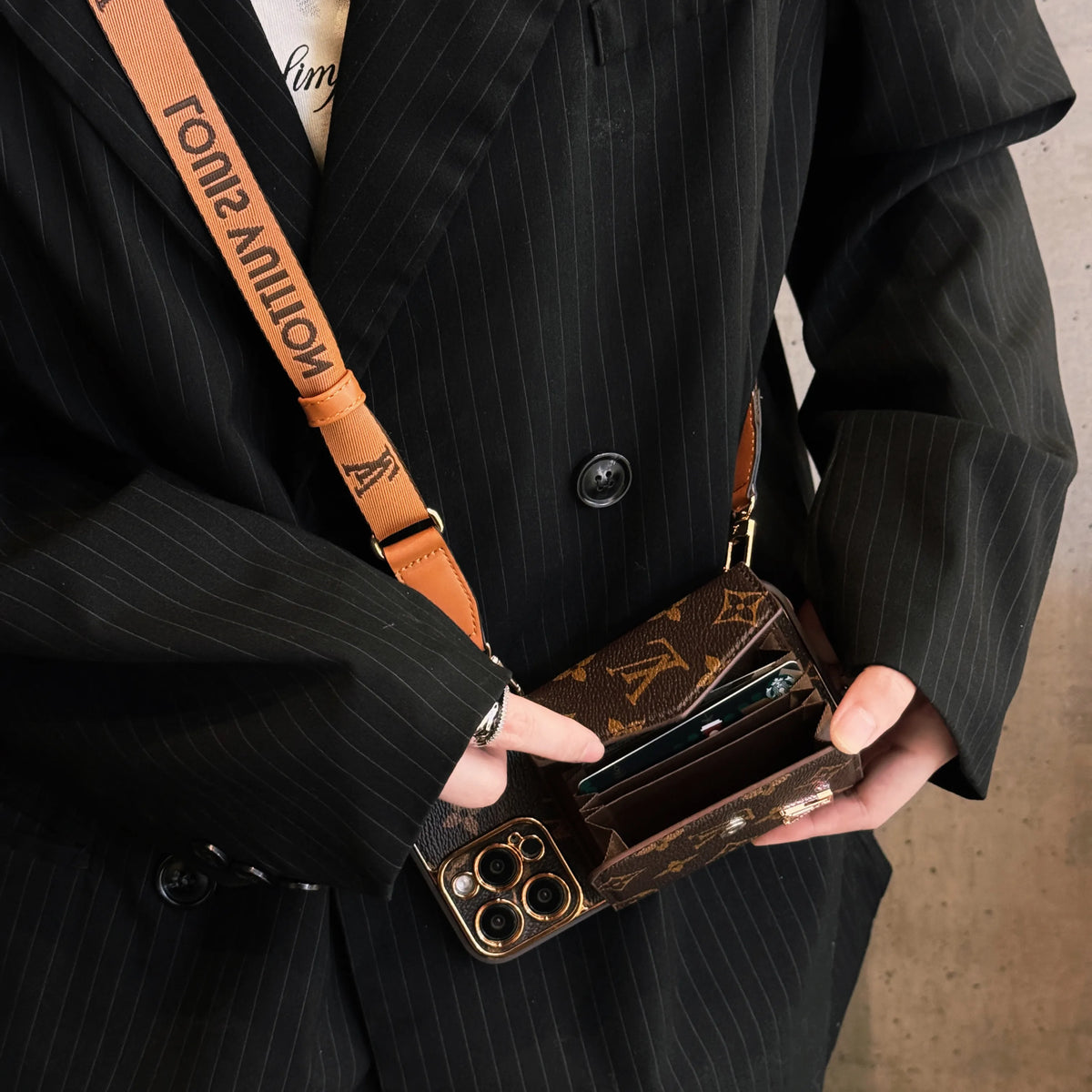Advanced leather iPhone Case With Wallet And Strap Brown - product view 5
