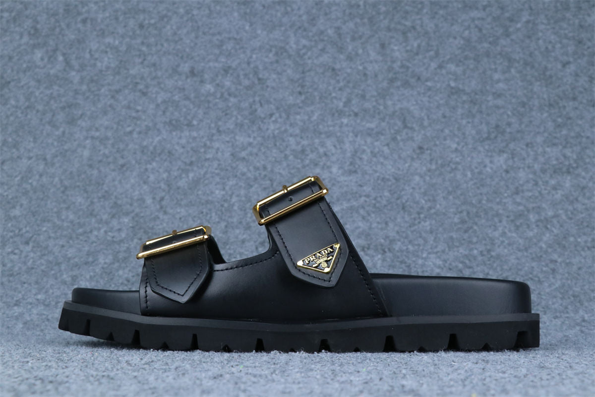 Prada Leather Dual-Buckle Slide Sandals - product view 1
