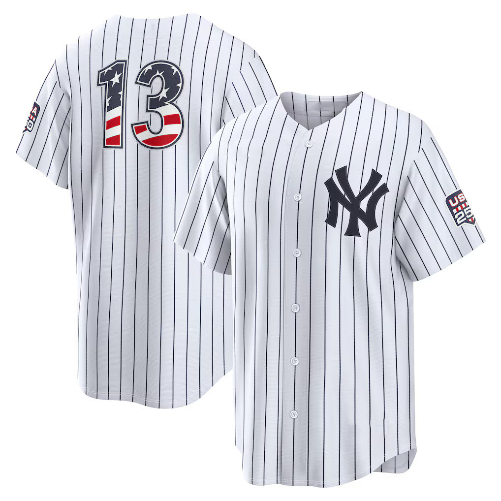 Baseball Jersey | New York Yankees #13 Jazz Chisholm Jr. USA 250 Fourth of July Home Stadium Jersey - White Puhics - image 1