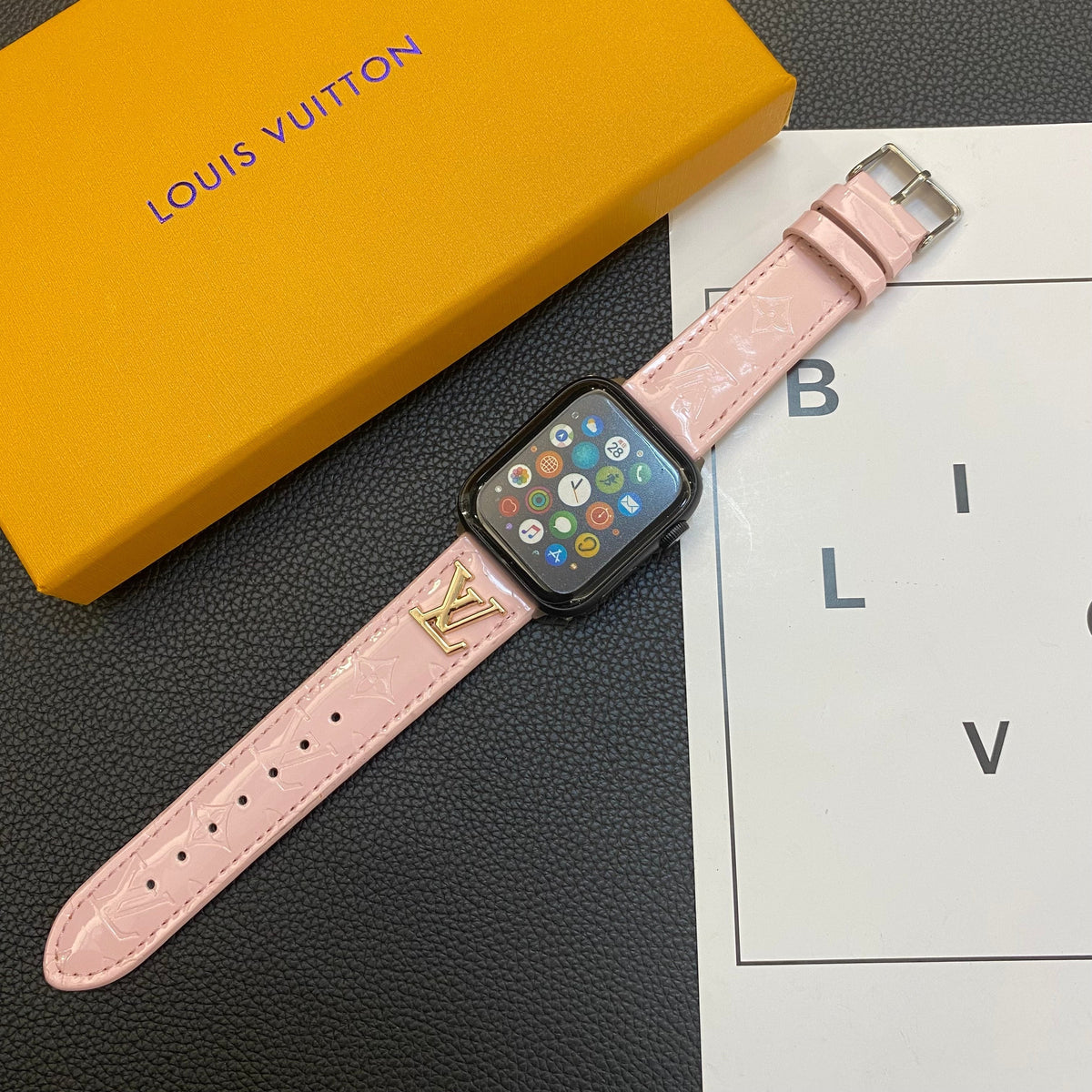 GLOSSY LEATHER APPLE WATCH STRAP METAL LOGO - product view 19