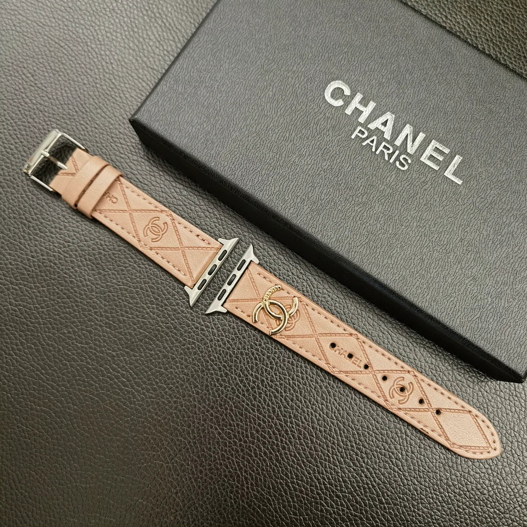 Gold Monogram 3D Embossed Leather Apple Watch Strap - product view 22