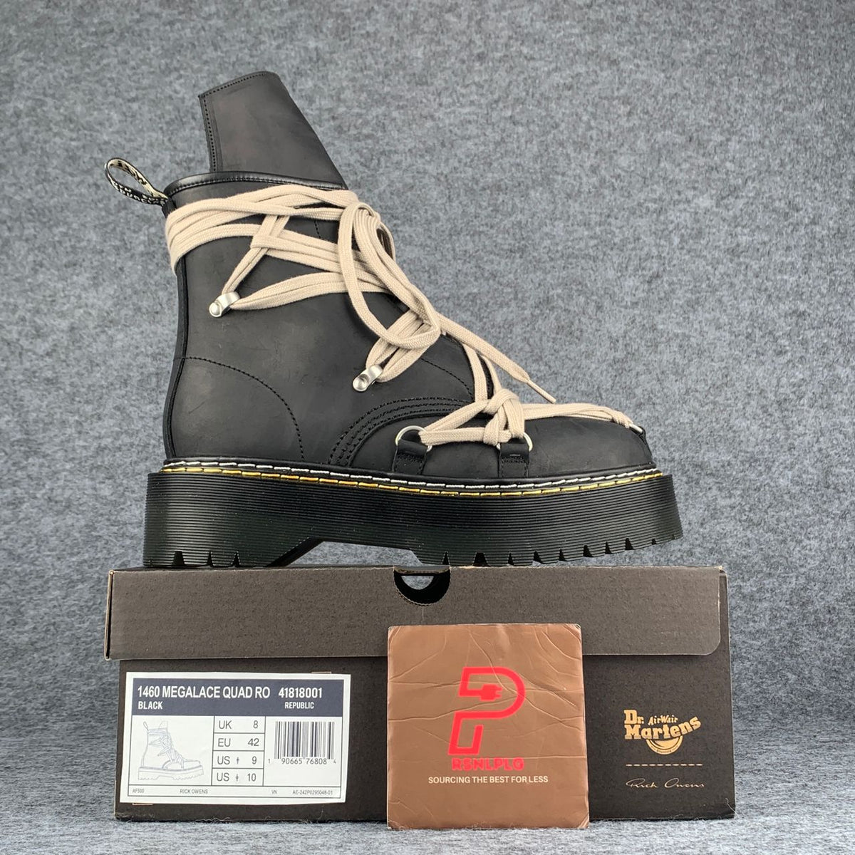 Dr. Martens x Rick Owens Wmns DRKSHDW 1460 Quad Sole Megalace Boot 'Black' - product view 1