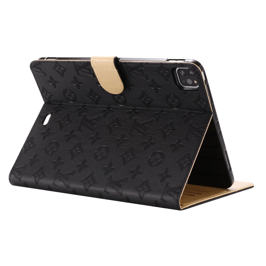 3D Embossed Canvas Monogram Holster Apple iPad Flip Cover With Stand - product view 4