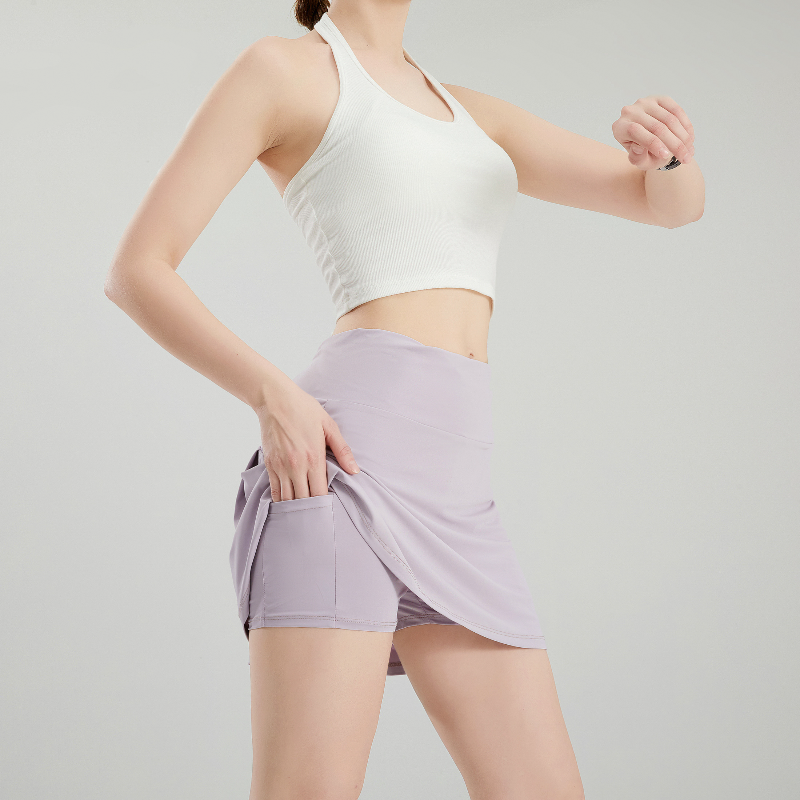 zalo046  Women's naked training, running, fitness, yoga short skirt, anti glare double-layer quick drying tennis skirt clothing