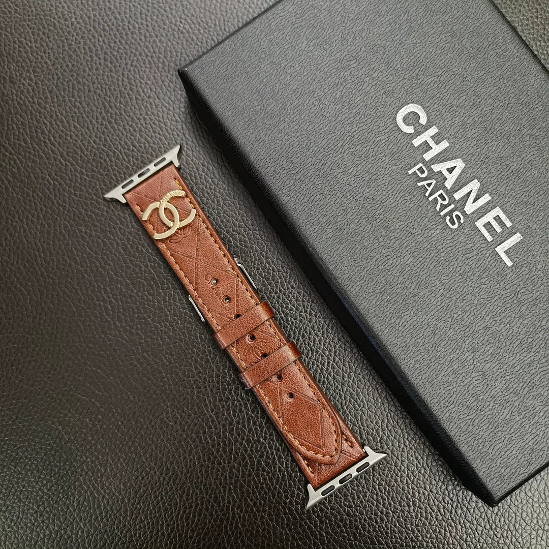 Gold Monogram 3D Embossed Leather Apple Watch Strap - product view 5