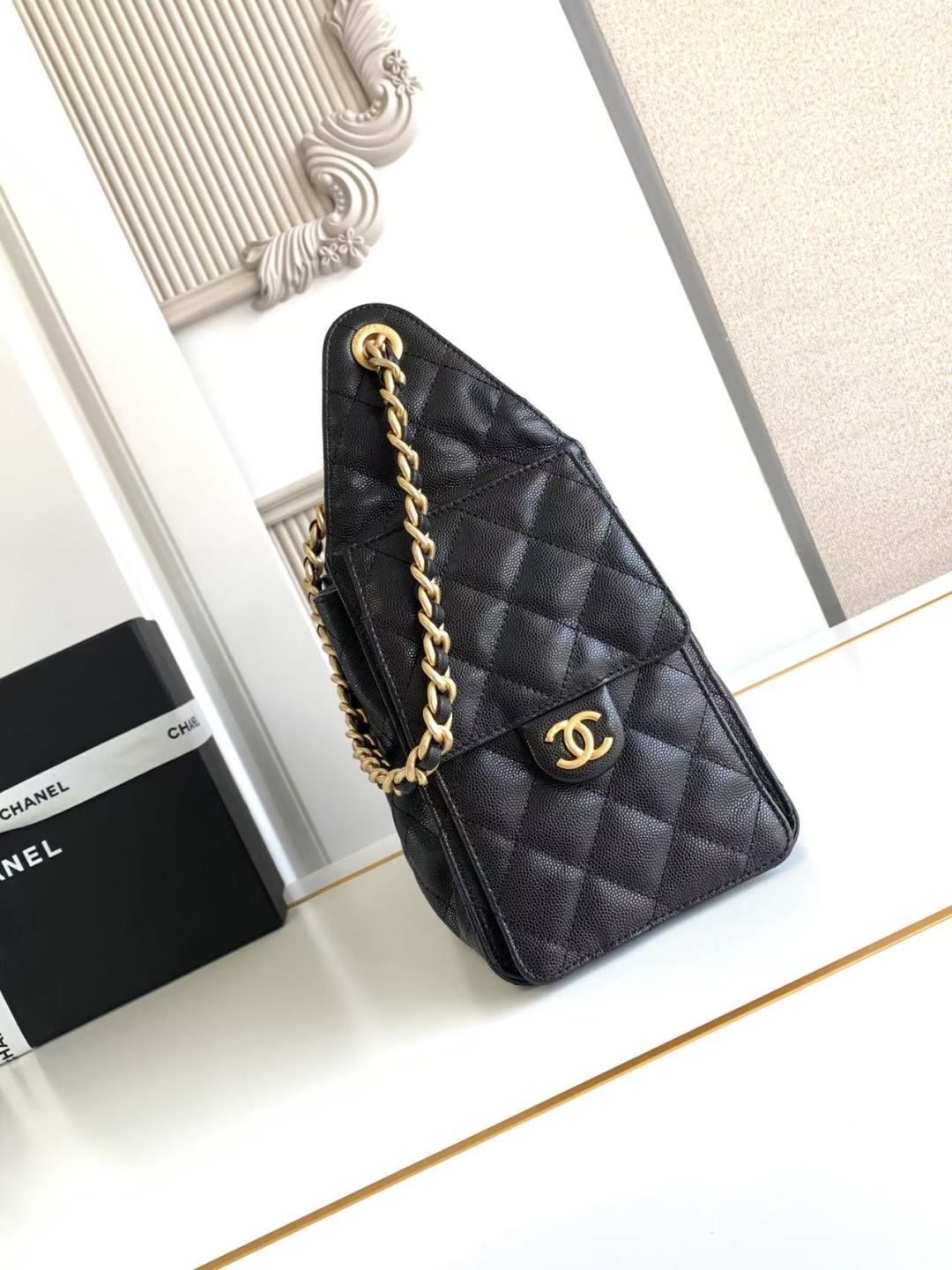 Small Handbag Grained Calfskin & Gold-Tone Metal Bag - product view 3
