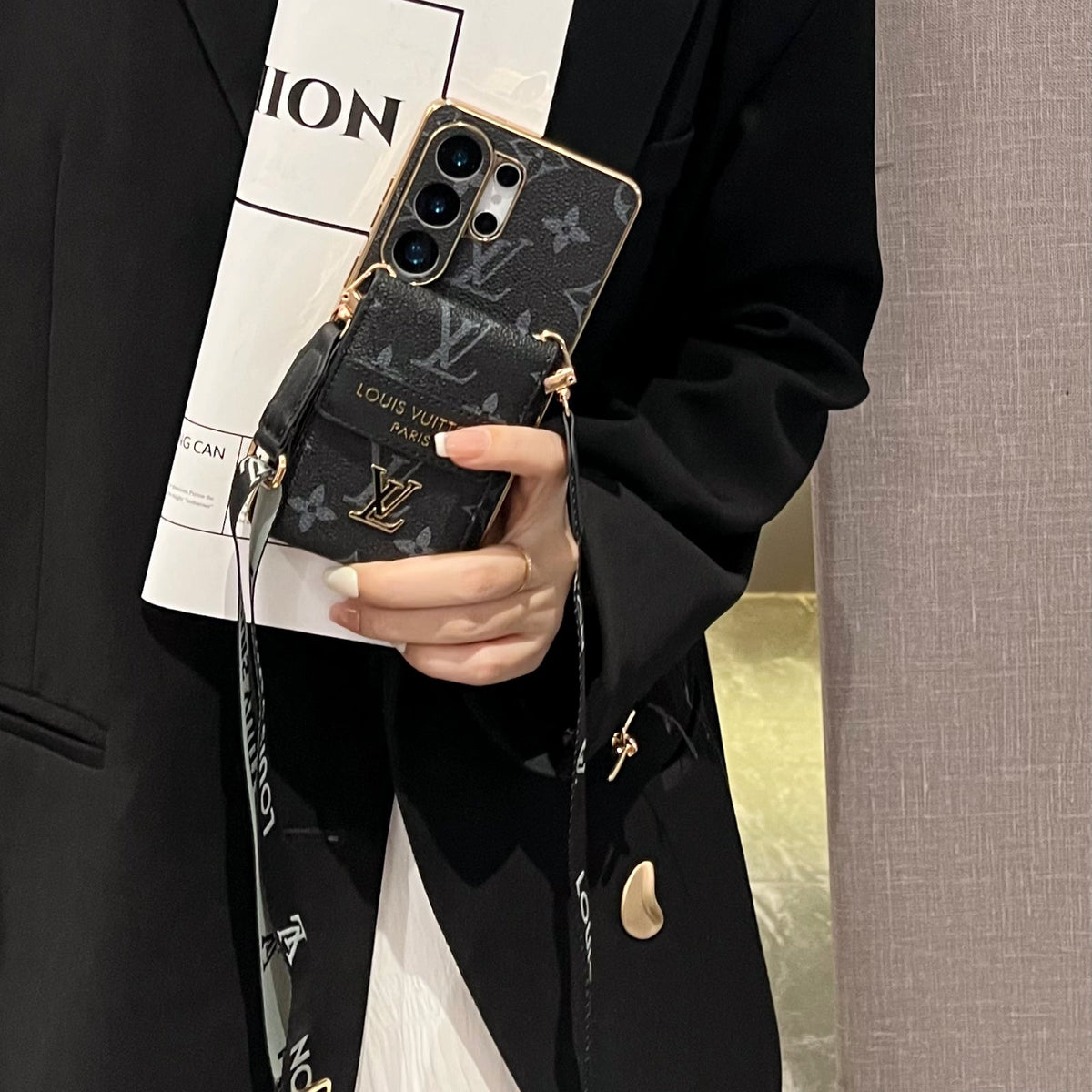 Advanced Leather Samsung Phone Case with Wallet and Strap - product view 17