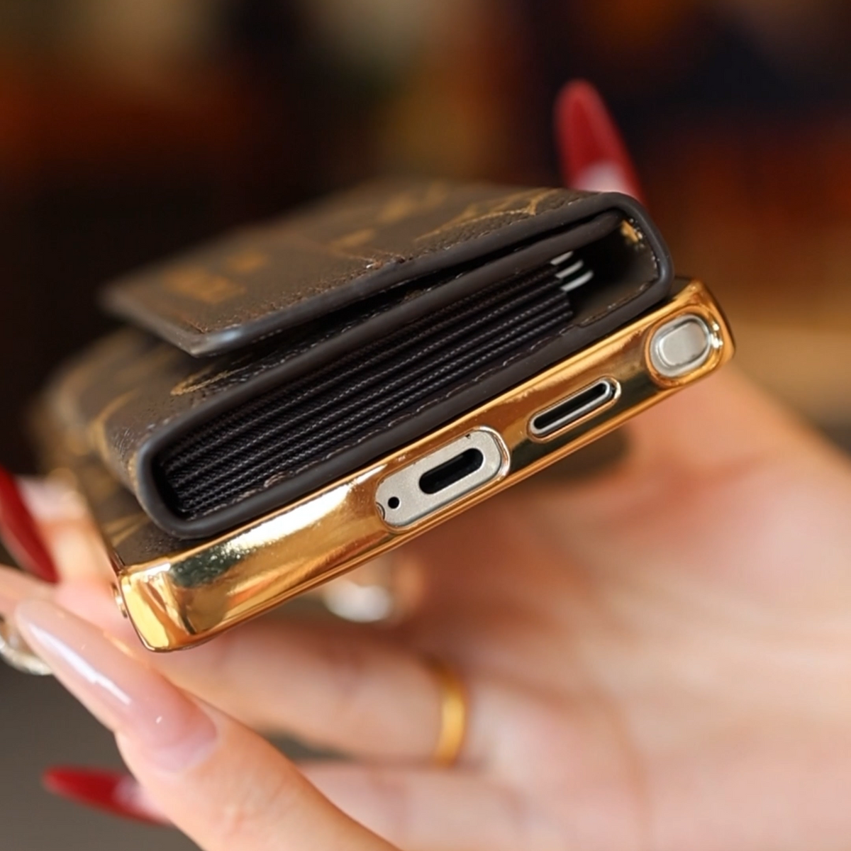Leather Samsung Case with Card Holder & Wrist Strap - product view 6