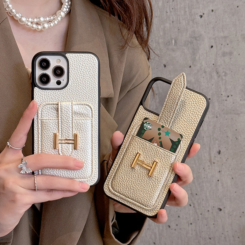 H Card Holder Leather iPhone Case - product view 4