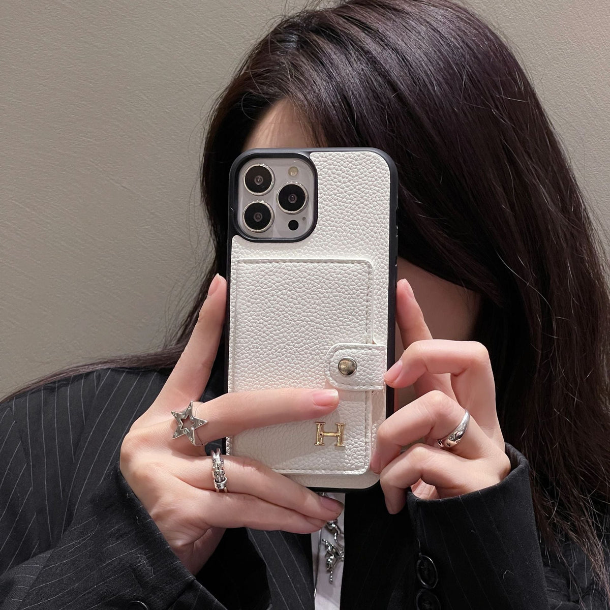 H Leather Card Holder iPhone Case - product view 2